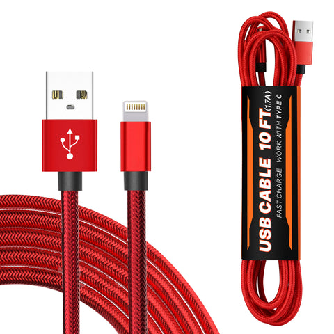 Reiko 1.7A 10Ft USB Cable for IOS in Red | MaxStrata