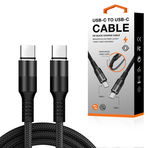 Reiko Power Delivery USB-C to C Fast Charging & Sync Nylon- Braided 5Ft Cable in Black | MaxStrata