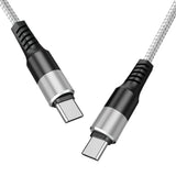 Reiko Power Delivery USB-C to C Fast Charging & Sync Nylon- Braided 5Ft Cable in Silver