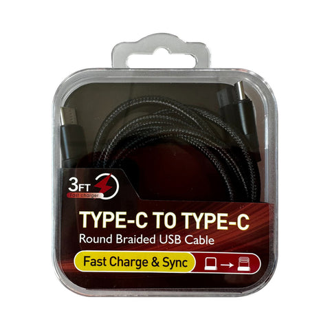 Reiko Power Delivery USB-C to C Fast Charging & Sync Nylon- Braided 3Ft Cable in Black