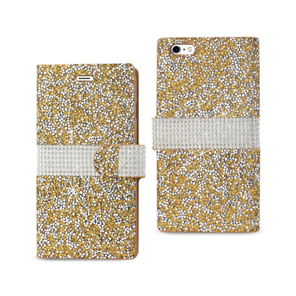 Reiko iPhone 6 Plus Diamond Rhinestone Wallet Case in Gold | MaxStrata