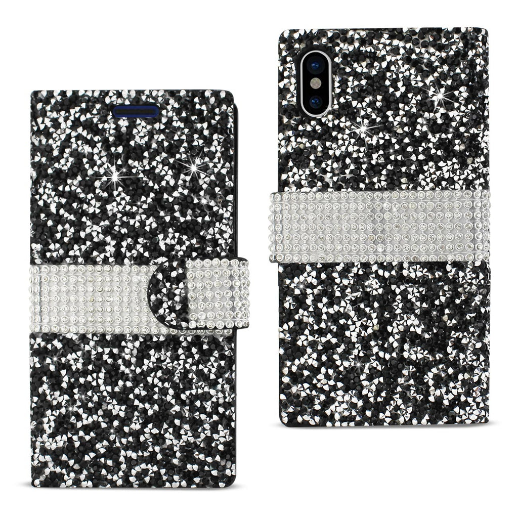 Reiko iPhone X/iPhone XS Diamond Rhinestone Wallet Case in Black | MaxStrata