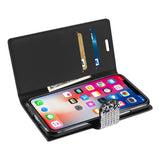 Reiko iPhone X/iPhone XS Diamond Rhinestone Wallet Case in Black | MaxStrata