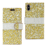 Reiko iPhone X/iPhone XS Diamond Rhinestone Wallet Case in Gold | MaxStrata