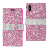 Reiko iPhone X/iPhone XS Diamond Rhinestone Wallet Case in Pink | MaxStrata