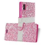 Reiko iPhone X/iPhone XS Diamond Rhinestone Wallet Case in Pink | MaxStrata