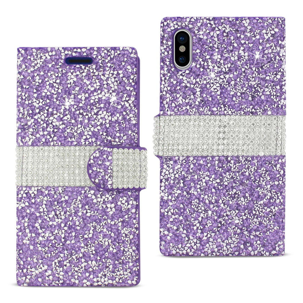 Reiko iPhone X/iPhone XS Diamond Rhinestone Wallet Case in Purple | MaxStrata