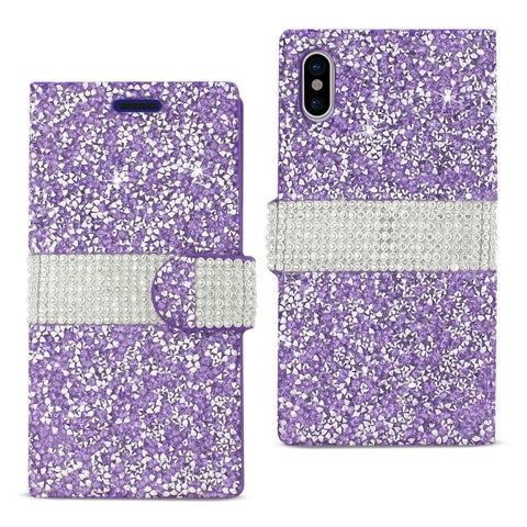 Reiko iPhone X/iPhone XS Diamond Rhinestone Wallet Case in Purple | MaxStrata
