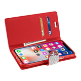 Reiko iPhone X/iPhone XS Diamond Rhinestone Wallet Case in Red | MaxStrata
