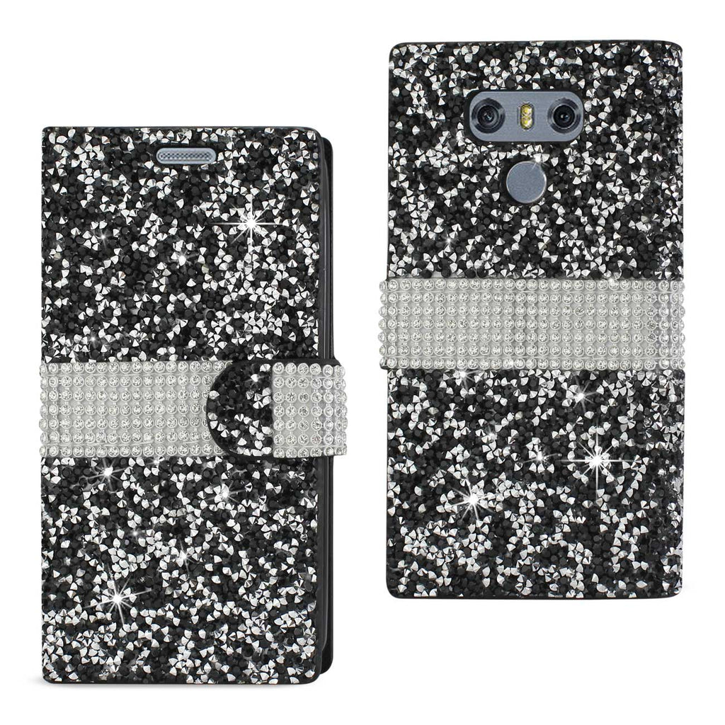 Reiko LG G6 Diamond Rhinestone Wallet Case in Black | MaxStrata