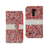 Reiko LG K10 Diamond Rhinestone Wallet Case in Red | MaxStrata