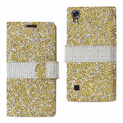 Reiko LG X Power/ K6 Diamond Rhinestone Wallet Case in Gold | MaxStrata