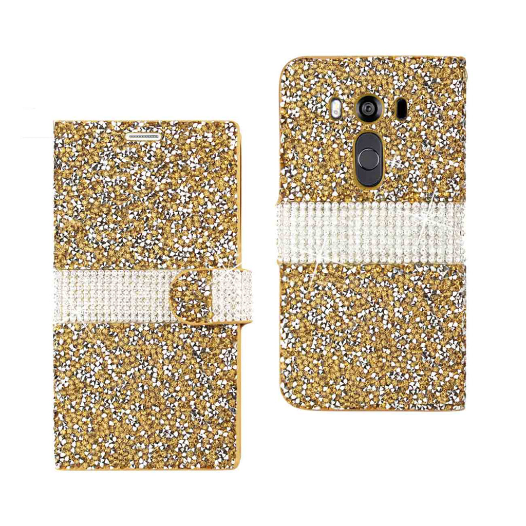 Reiko LG V10 Diamond Rhinestone Wallet Case in Gold | MaxStrata