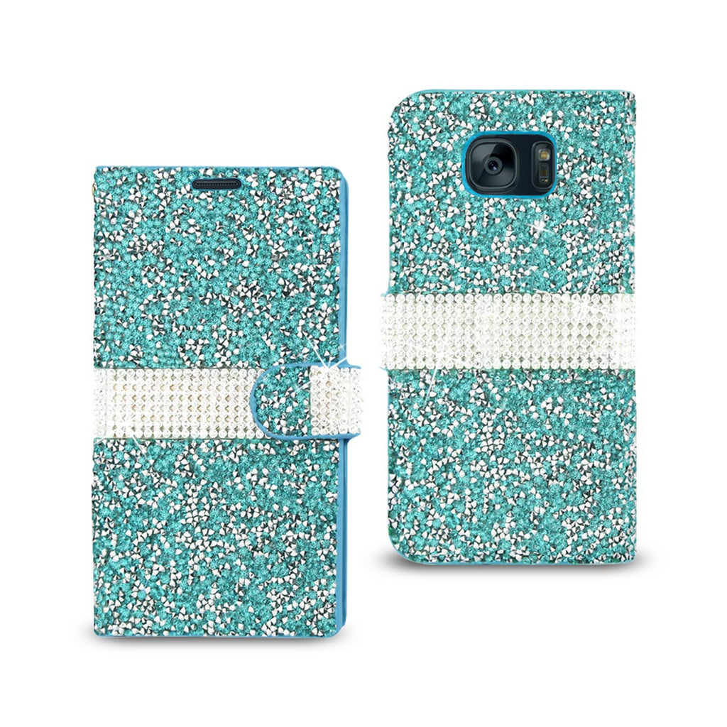 Reiko Samsung Galaxy S7 Edge Diamond Rhinestone Wallet Case in Blue | MaxStrata