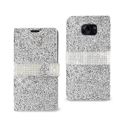 Reiko Samsung Galaxy S7 Edge Diamond Rhinestone Wallet Case in Silver | MaxStrata