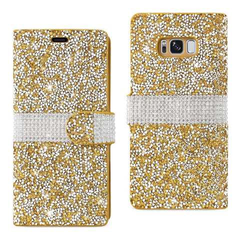 Reiko Samsung Galaxy S8 Edge /S8+ /S8+/ S8 Plus Diamond Rhinestone Wallet Case in Gold | MaxStrata