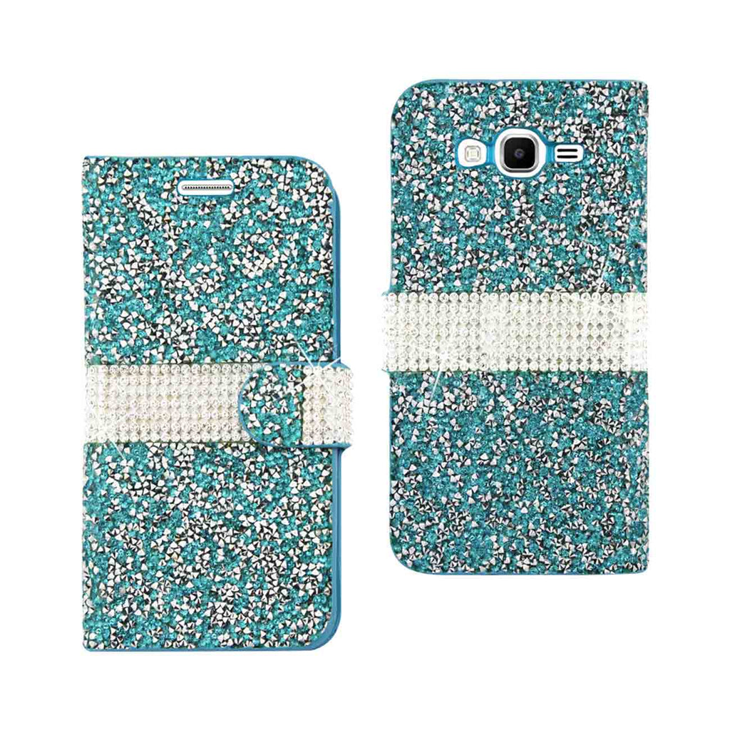 Reiko Samsung Galaxy Grand Prime Diamond Rhinestone Wallet Case in Blue | MaxStrata
