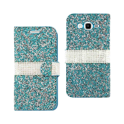 Reiko Samsung Galaxy Grand Prime Diamond Rhinestone Wallet Case in Blue | MaxStrata