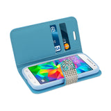 Reiko Samsung Galaxy Grand Prime Diamond Rhinestone Wallet Case in Blue | MaxStrata