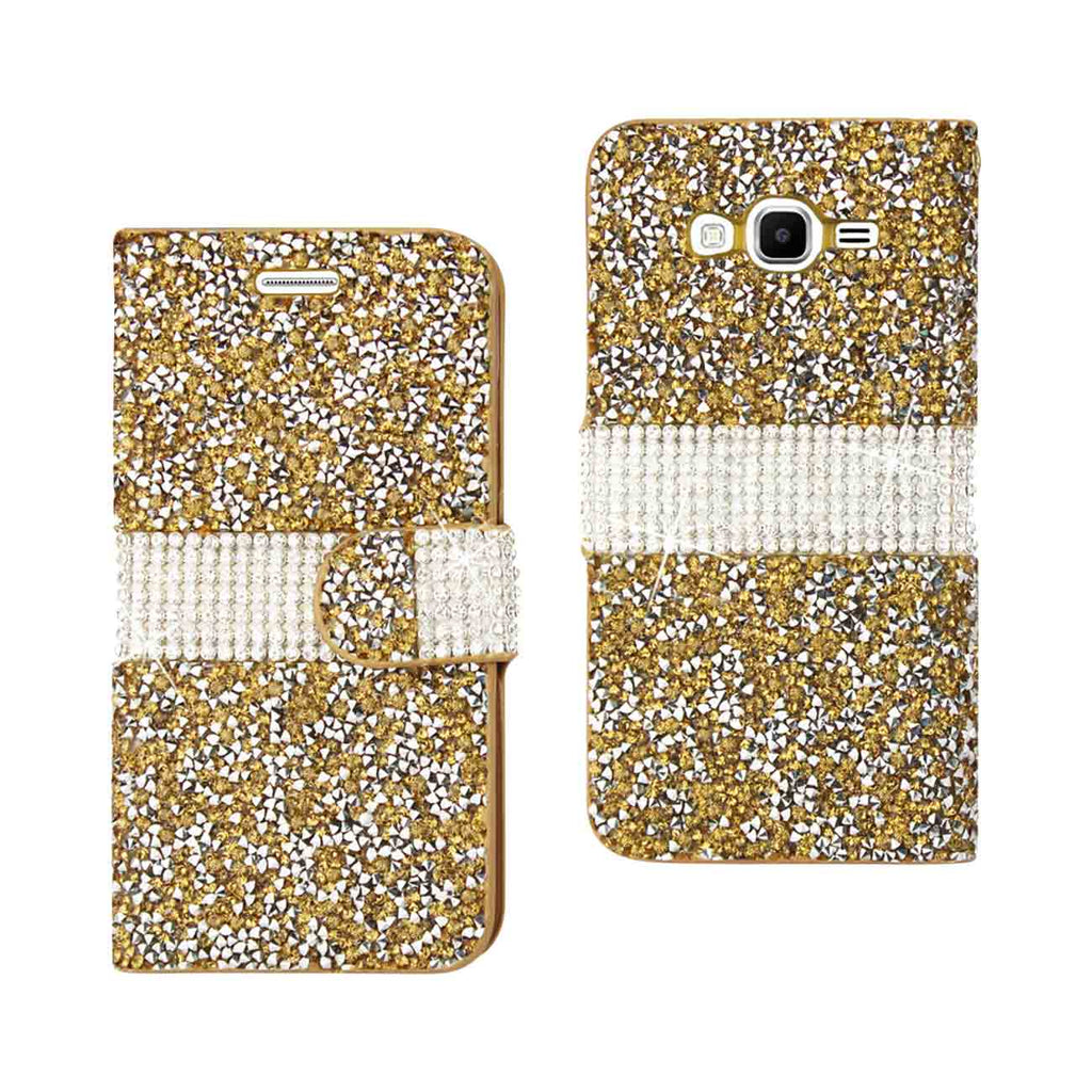 Reiko Samsung Galaxy Grand Prime Diamond Rhinestone Wallet Case in Gold | MaxStrata