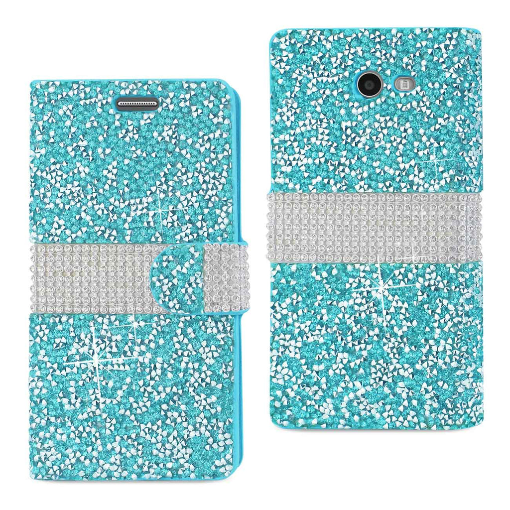 Reiko Samsung Galaxy J3 Emerge Diamond Rhinestone Wallet Case in Blue | MaxStrata
