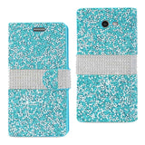 Reiko Samsung Galaxy J3 Emerge Diamond Rhinestone Wallet Case in Blue | MaxStrata