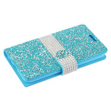 Reiko Samsung Galaxy J3 Emerge Diamond Rhinestone Wallet Case in Blue | MaxStrata