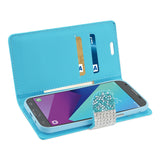 Reiko Samsung Galaxy J3 Emerge Diamond Rhinestone Wallet Case in Blue | MaxStrata