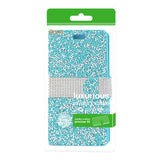 Reiko Samsung Galaxy J3 Emerge Diamond Rhinestone Wallet Case in Blue | MaxStrata