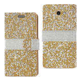 Reiko Samsung Galaxy J3 Emerge Diamond Rhinestone Wallet Case in Gold | MaxStrata