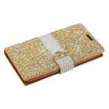 Reiko Samsung Galaxy J3 Emerge Diamond Rhinestone Wallet Case in Gold | MaxStrata