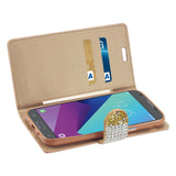 Reiko Samsung Galaxy J3 Emerge Diamond Rhinestone Wallet Case in Gold | MaxStrata