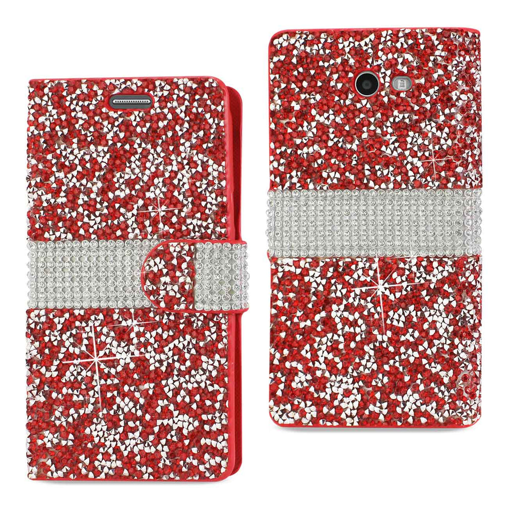 Reiko Samsung Galaxy J3 Emerge Diamond Rhinestone Wallet Case in Red | MaxStrata