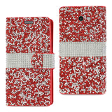 Reiko Samsung Galaxy J3 Emerge Diamond Rhinestone Wallet Case in Red | MaxStrata