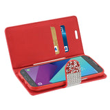 Reiko Samsung Galaxy J3 Emerge Diamond Rhinestone Wallet Case in Red | MaxStrata