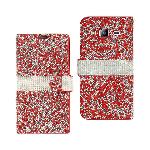 Reiko Samsung Galaxy J3 Diamond Rhinestone Wallet Case in Red | MaxStrata