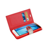 Reiko Samsung Galaxy J3 Diamond Rhinestone Wallet Case in Red | MaxStrata