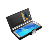 Reiko Samsung Galaxy J7 Diamond Rhinestone Wallet Case in Black | MaxStrata