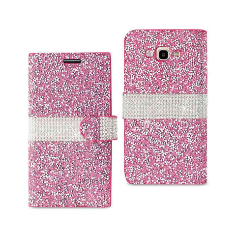 Reiko Samsung Galaxy J7 Diamond Rhinestone Wallet Case in Pink | MaxStrata