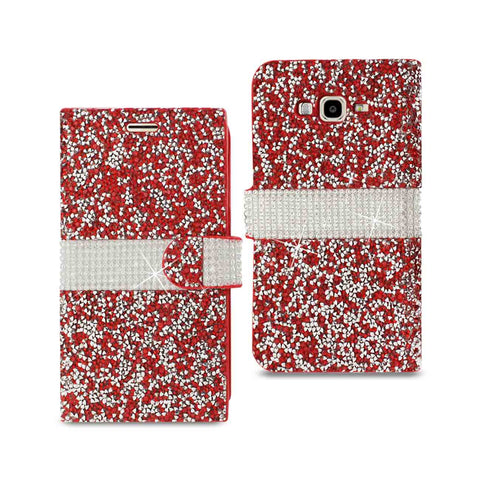 Reiko Samsung Galaxy J7 Diamond Rhinestone Wallet Case in Red | MaxStrata