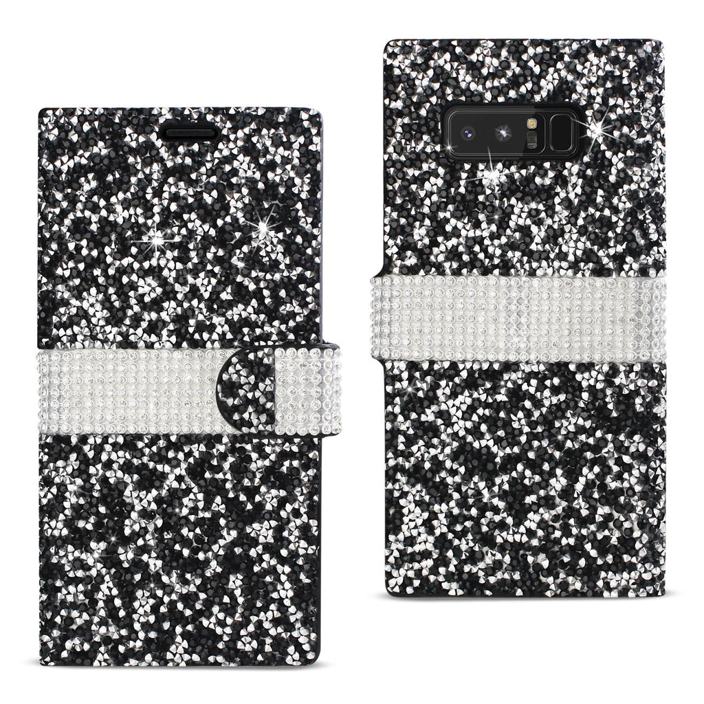 Reiko Samsung Galaxy Note 8 Diamond Rhinestone Wallet Case in Black | MaxStrata