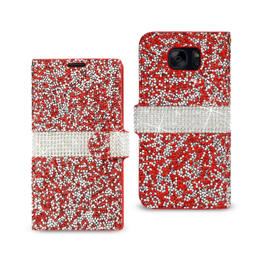 Reiko Samsung Galaxy S7 Diamond Rhinestone Wallet Case in Red | MaxStrata