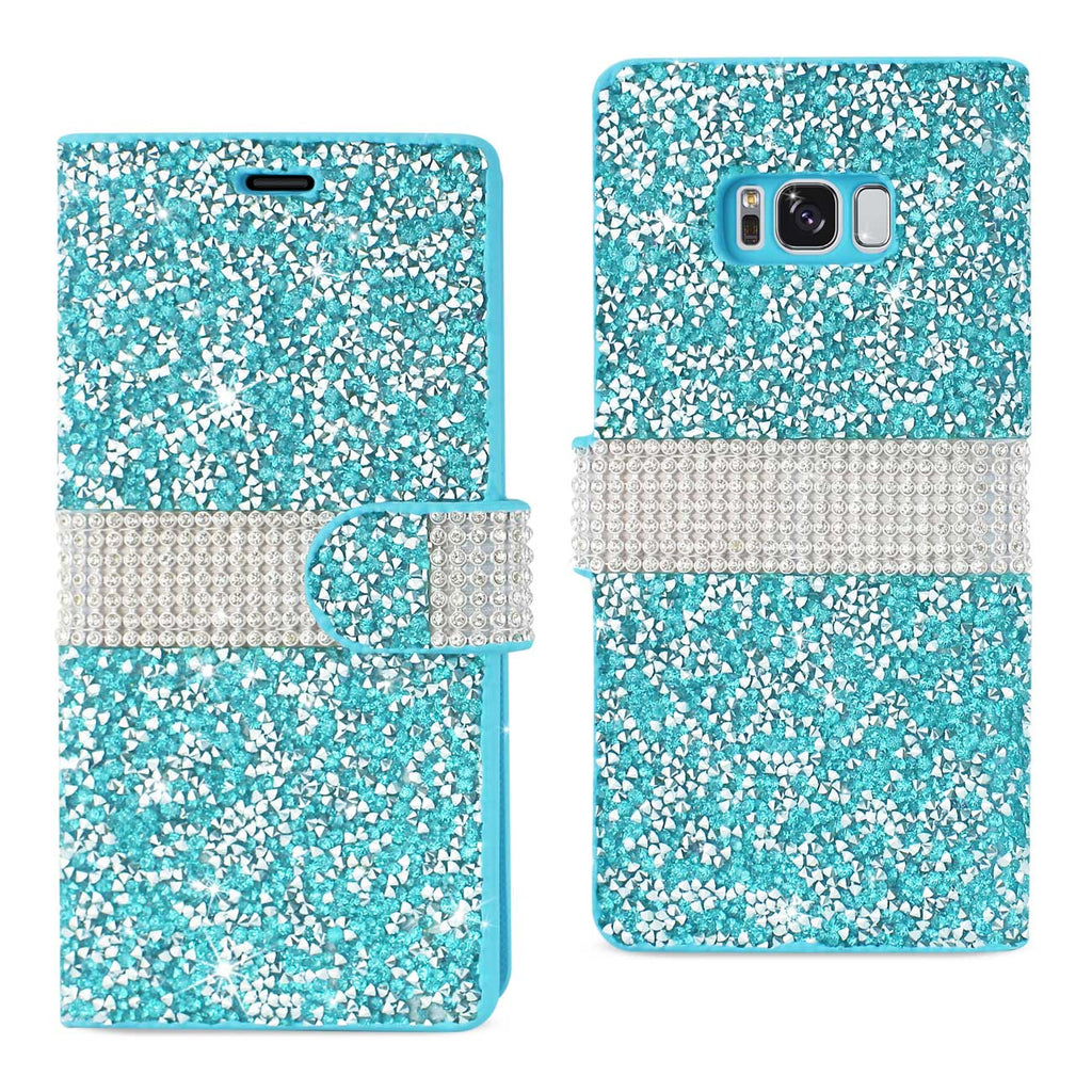 Reiko Samsung Galaxy S8/ SM Diamond Rhinestone Wallet Case in Blue | MaxStrata