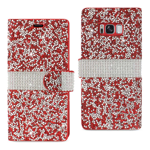 Reiko Samsung Galaxy S8/ SM Diamond Rhinestone Wallet Case in Red | MaxStrata