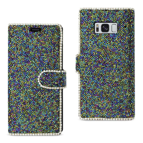 Reiko Samsung Galaxy S8/ SM Bead Diamond Wallet Case in Black | MaxStrata