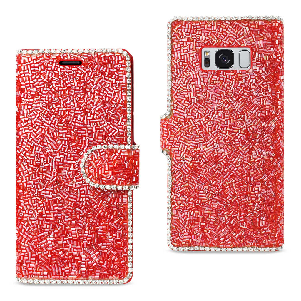 Reiko Samsung Galaxy S8/ SM Bead Diamond Wallet Case in Red | MaxStrata