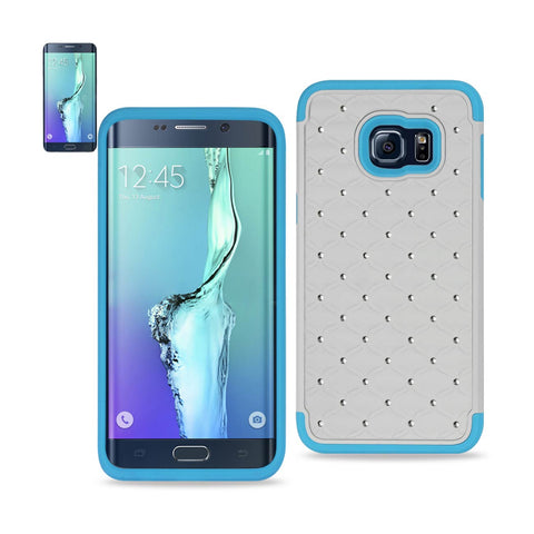 Reiko Samsung Galaxy S6 Edge Plus Hybrid Heavy Duty Jewelry Diamond Case in Blue White | MaxStrata