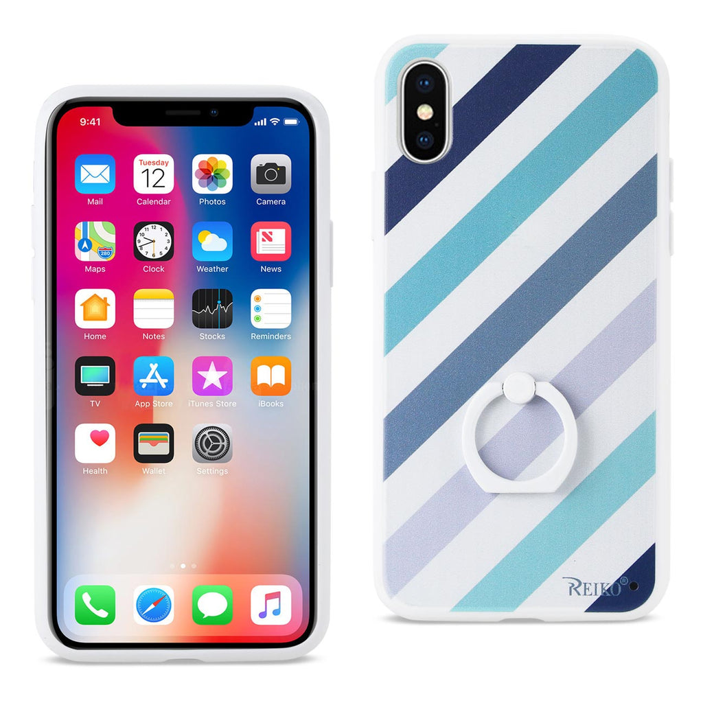 Reiko iPhone X/iPhone XS Stripe Pattern TPU Case with Rotating Ring Stand Holder | MaxStrata