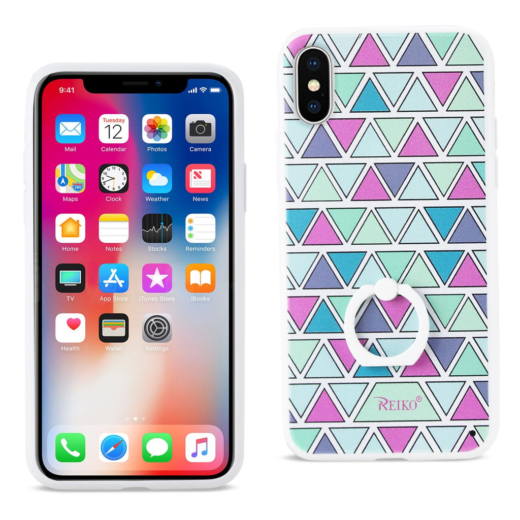 Reiko iPhone X/iPhone XS Triangle Pattern TPU Case with Rotating Ring Stand Holder | MaxStrata