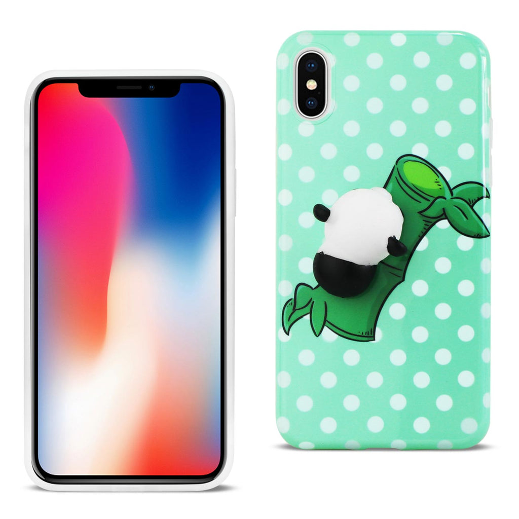 Reiko iPhone X/iPhone XS TPU Design Case with 3D Soft Silicone Poke Squishy Panda in Green | MaxStrata